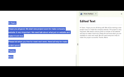 Print Perfect - Chrome Extension: Enhance Text with Semantic Correction