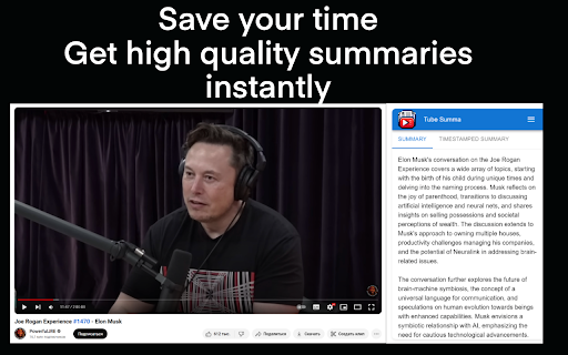 TubeSumma - Chrome Extension: Summarize YouTube Videos Quickly & Easily