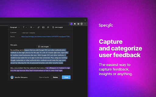 Specific - Chrome Extension: Capture Feedback with AI in Seconds