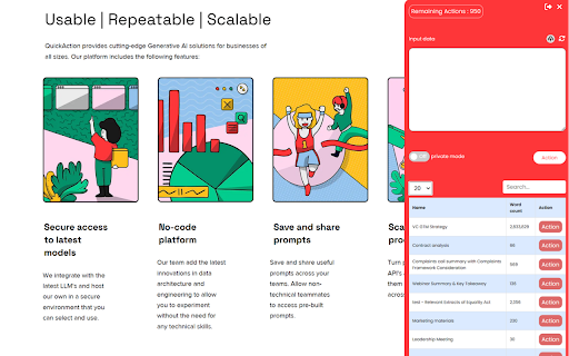 QuickAction - Chrome Extension: Empower Business with Secure AI