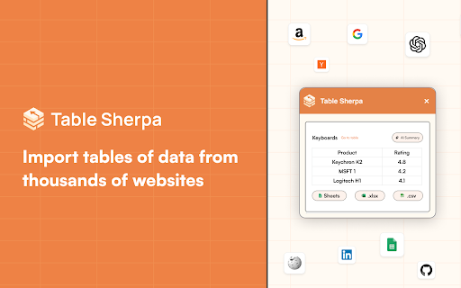 TableSherpa - Chrome Extension: Export & Organize Data from ChatGPT & Web