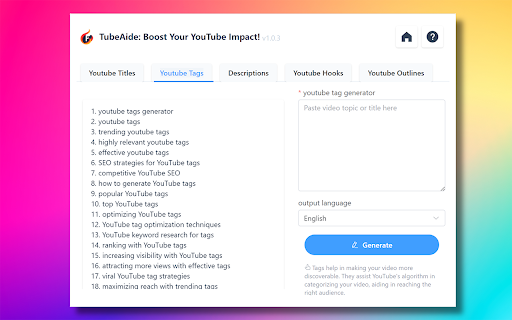 TubeAIde - Chrome Extension: Enhance YouTube Content Creation with AI