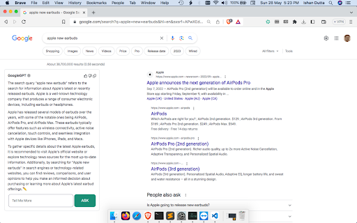 ChatGPT on Google Extension : Enhanced Google Searches