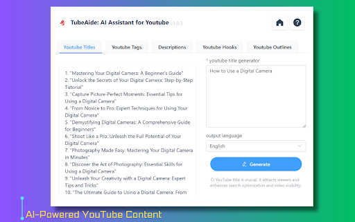 TubeAide - Chrome Extension: AI Tool for YouTube Optimization : Key Features