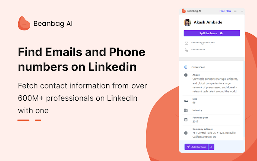 Beanbag AI - Chrome Extension: Contact Finder & Outreach Tool for Ultimate Reach