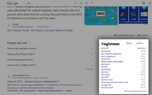 Tagistaan - Chrome Extension: Free SEO Tool for High Ranked Keywords