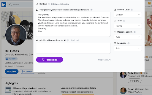 MagicSales.AI: Chrome Extension for Personalized LinkedIn Messaging Tool