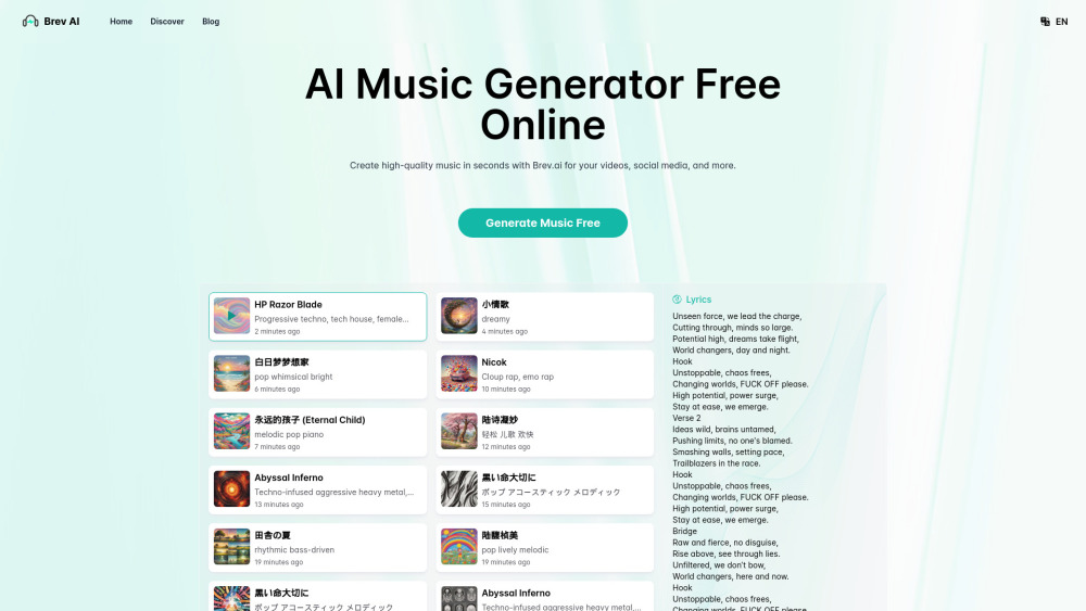 Brev.ai : AI Music Generator for High-Quality Songs Creation