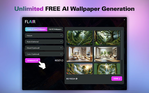 Flair Wallpapers: AI-Generated HD Backgrounds Chrome Extension