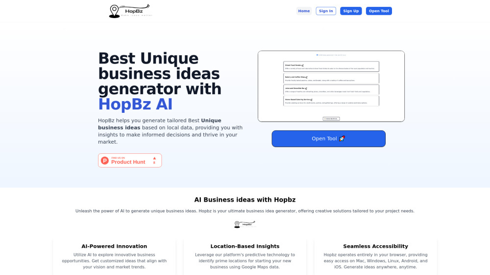 Hopbz: AI Business Ideas & Opportunities Generator Tool