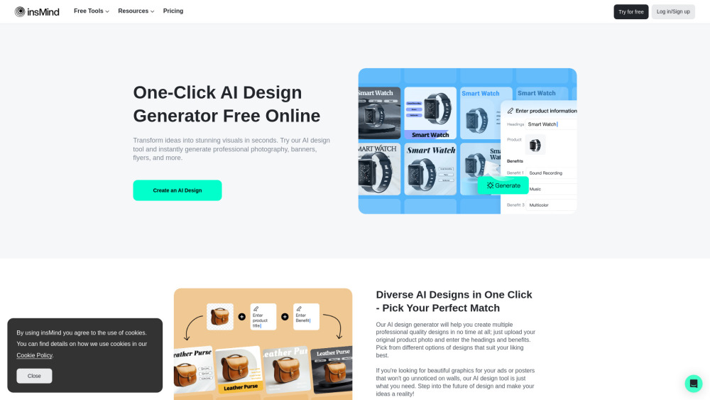 insMind AI Design Generator: Free, Professional, One-Click AI Designs