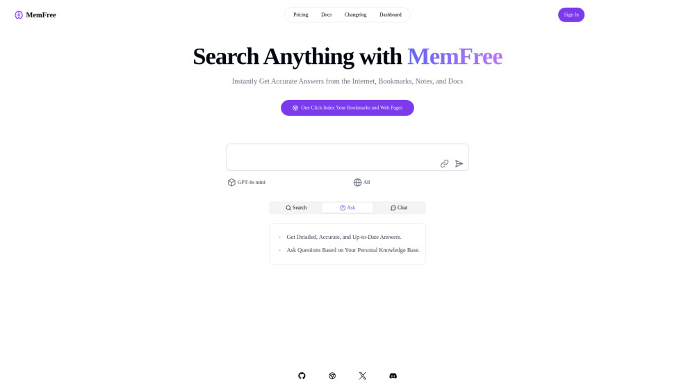 MemFree: AI Search Tool for Bookmarks, Notes & Document Management