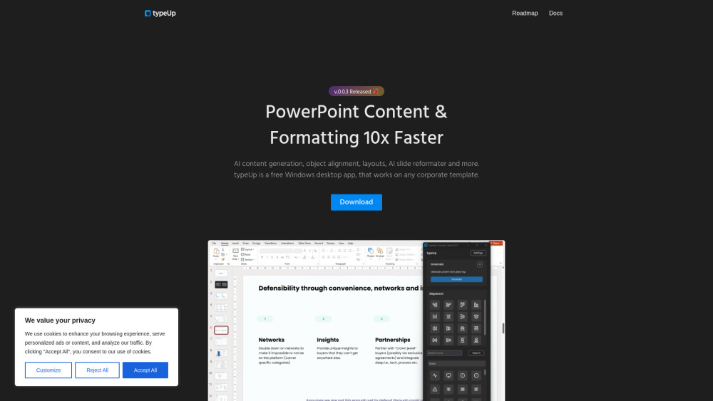 typeUp: AI Tool for Fast PowerPoint Content Creation & Formatting