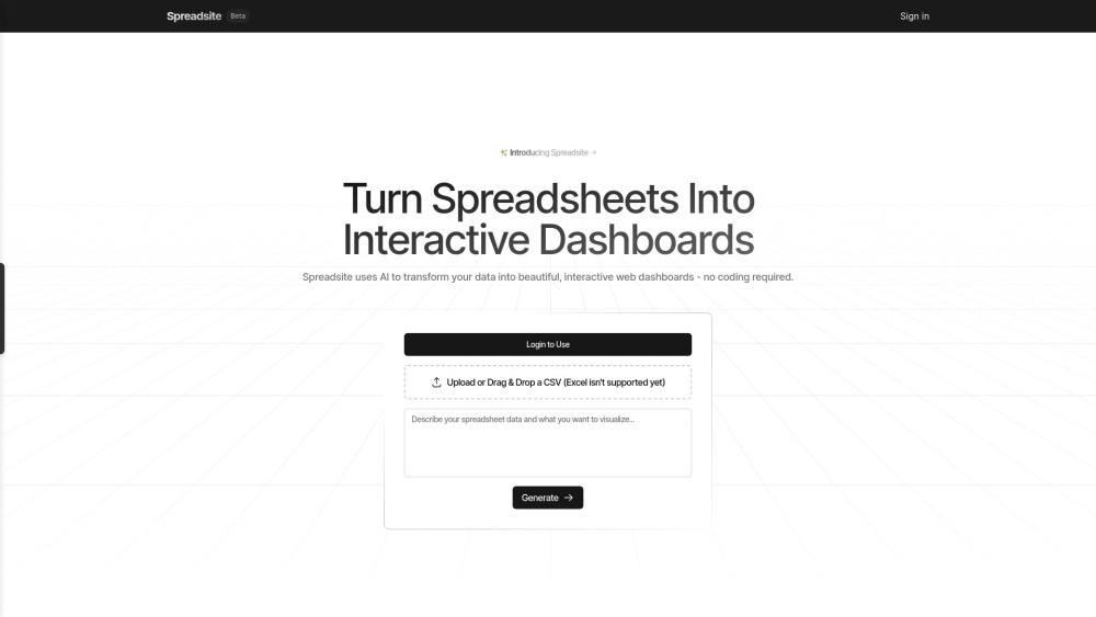 Spreadsite: AI Dashboard Creation from Your Spreadsheets Easily