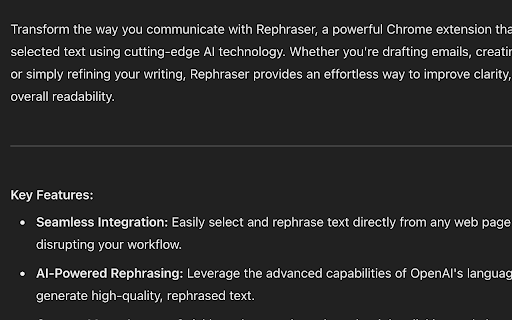 Rephraser - Chrome Extension : AI Text Rephrasing for Clearer Messages