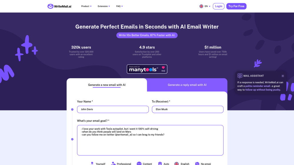 WriteMail.ai: AI Tool for Efficient and Professional Email Generation