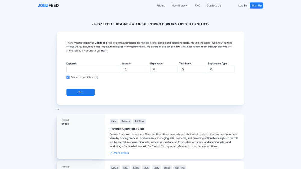 JobzFeed: Aggregate Remote Jobs & Application Assistance Platform