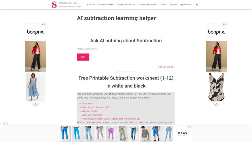 AI Subtraction Learning Helper: Q&A Tool for Subtraction Resources