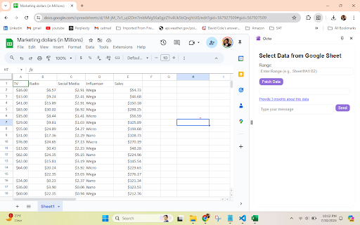 Octo Analytics - Chrome Extension: AI Analytics Tool for Sheets Data