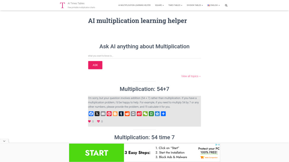 AI Multiplication Learning Helper: Interactive Tool with Resources & Printables