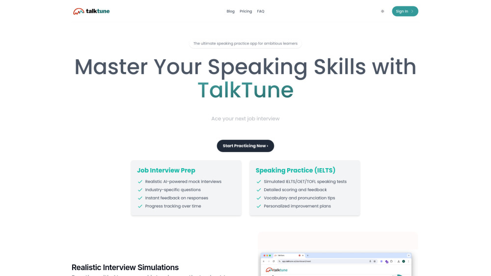 TalkTune: AI Interview Coach for Realistic Job Practice & Feedback