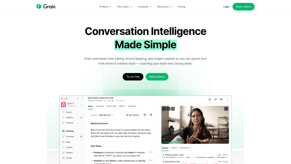 Grain AI: Platform for Conversation Intelligence & Sales Assistance