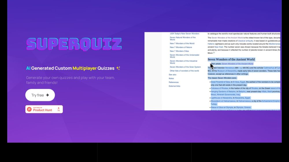 SuperQuiz: AI-Powered Quizzes Made Easy for Engaging Learning