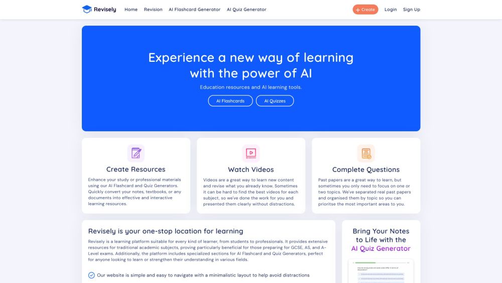 Revisely: AI-Powered Learning Resources for Students & Pros