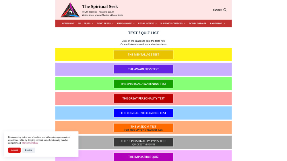 The Spiritual Seek : Personality Test Platform with Diverse Quizzes