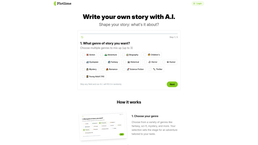 Plotlime : AI Platform for Personalized Stories in Various Genres.