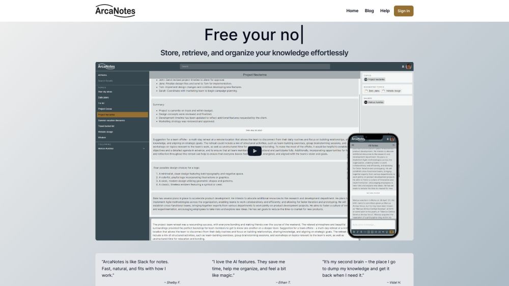 ArcaNotes : Effortless Note-Taking & Organization with AI
