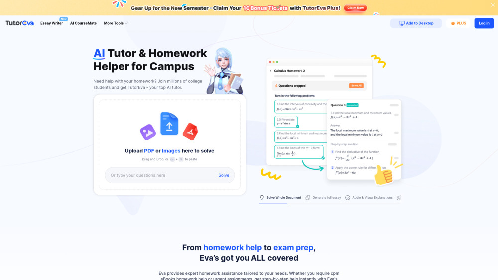 TutorEva: AI Homework Helper & Tutor for College Subjects