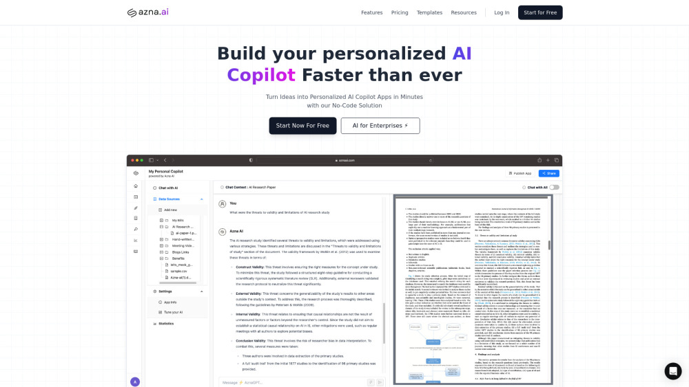 Azna AI: No-Code Platform for Custom AI Copilot Apps