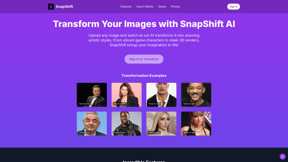 SnapShift : AI Art Styles, Pricing, Reviews, Features, Alternatives