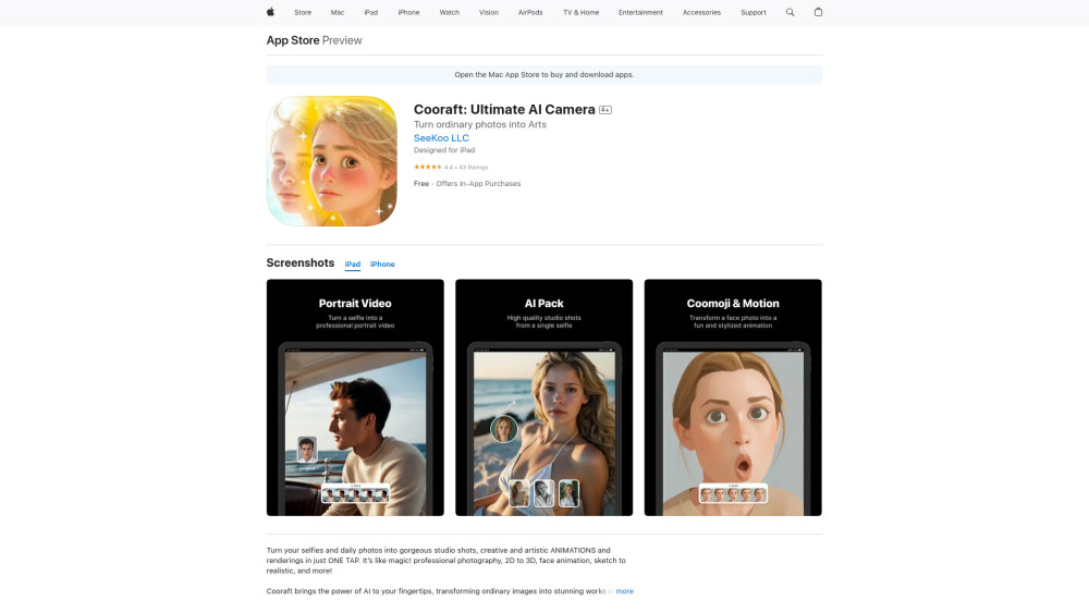 Cooraft: Ultimate AI Camera : Turn Selfies Into Artistic Videos & Animations