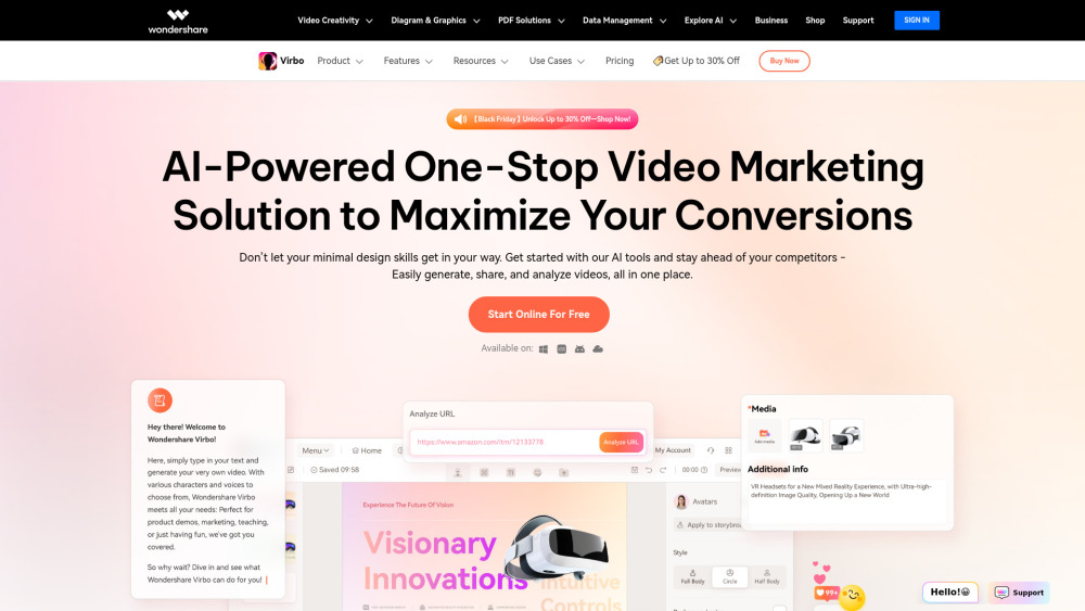 WonderShare Virbo : AI Avatars, 120+ Languages, Custom Templates