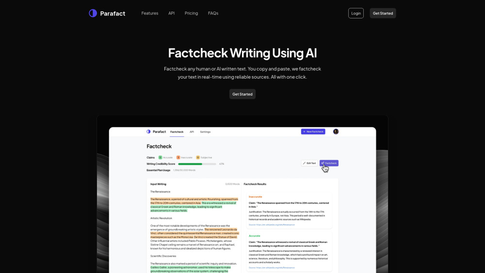 Parafact : AI Fact-Checking, Pricing, Reviews, Features, Alternatives