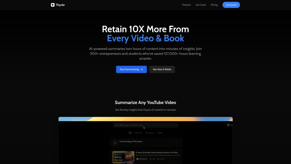 Thynkr : AI Summaries for Videos, Podcasts, PDFs | Features & More