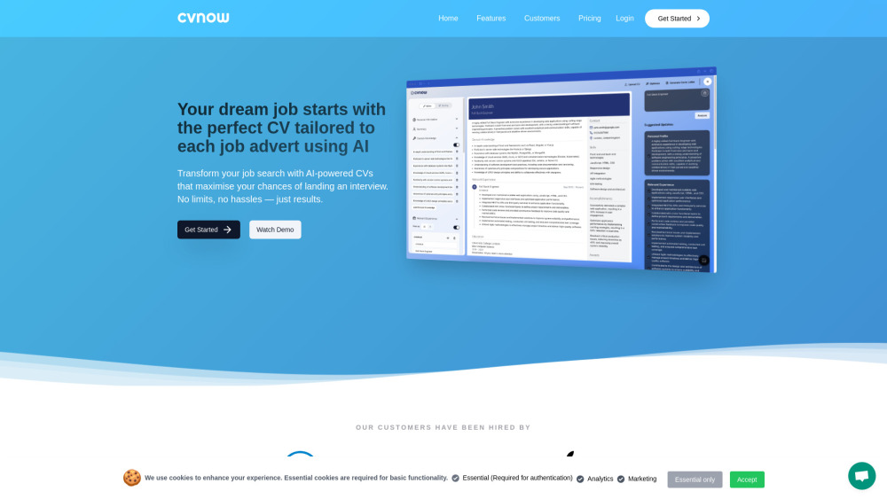 cvnow : AI-Powered Resume Builder for Fast, Professional CVs cvnow : AI-Powered Resume Builder for Fast, Professional CVs