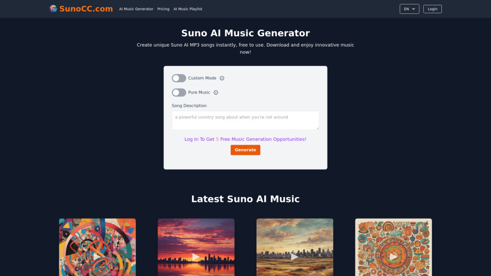 SunoCC.com : Custom Music Tracks, Use Cases, Pricing, Reviews