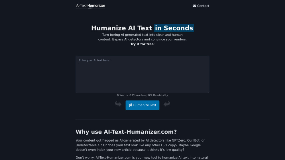 AI-Text-Humanizer.com : Free, Fast, Human-Like Text Conversion for Creators, Students, Pros AI-Text-Humanizer.com : Free, Fast, Human-Like Text Conversion for Creators, Students, Pros