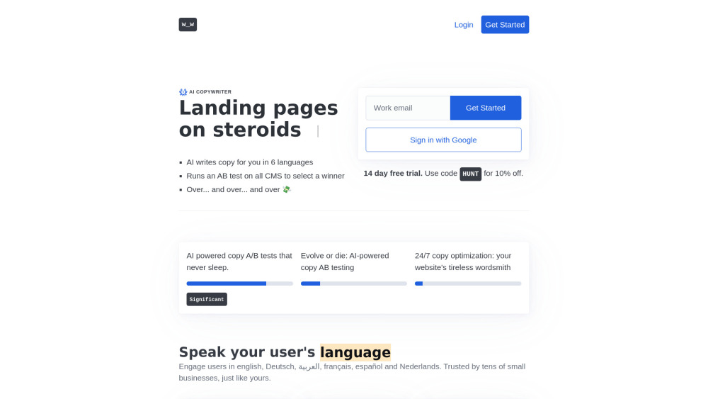 Wafrow : AI Copywriter, A/B Testing, Multilingual Support