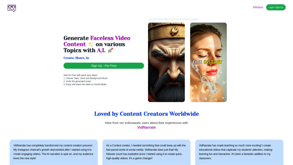 VidNarrate: AI Faceless Videos, Use Cases, Pricing, Reviews