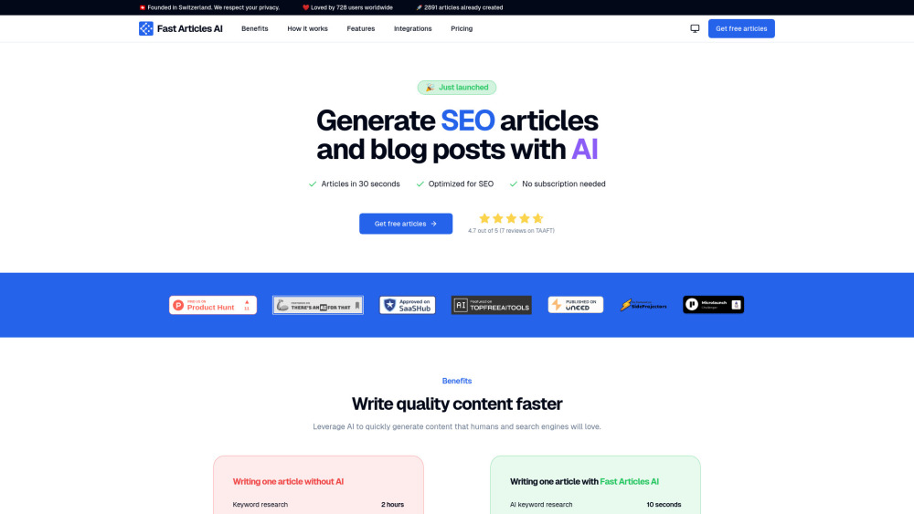Fast Articles AI : SEO Content, Pricing, Reviews, Features