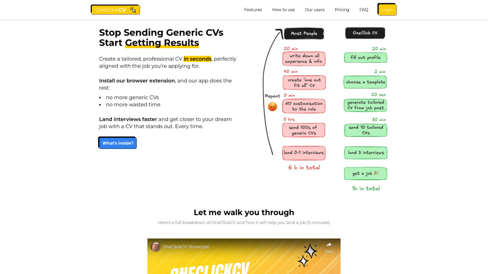 OneClickCV : AI-Powered CV Builder, Pricing, Reviews, Features
