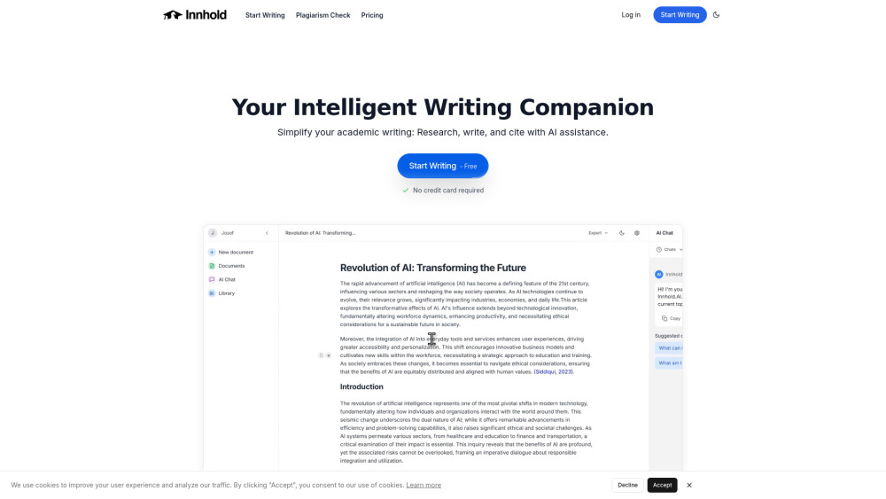Innhold.AI: Academic Writing, Citations, Use Cases, Pricing, Reviews, Features, Alternatives Innhold.AI: Academic Writing, Citations, Use Cases, Pricing, Reviews, Features, Alternatives