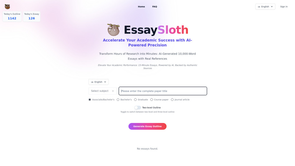 EssaySloth : AI Essay Generator, Reference Finder, Research-Ready
