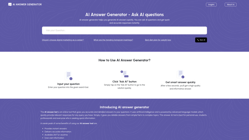AI Answer Generator : Instant Answers, Use Cases, Pricing, Reviews