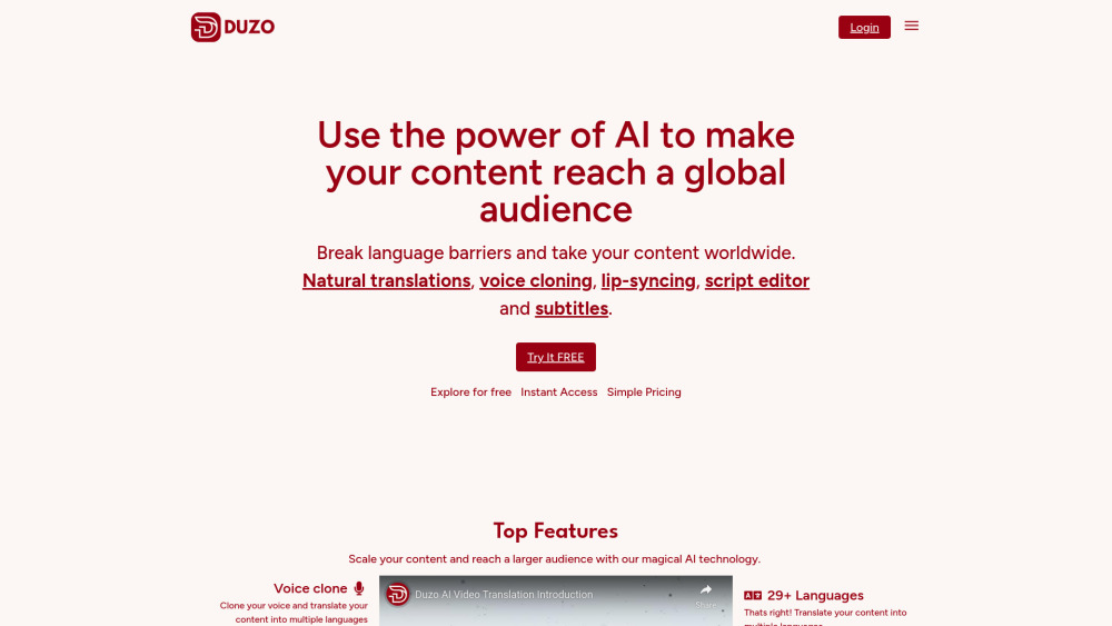Duzo AI Video Translations : Multilingual, SEO-Boosting, Instant