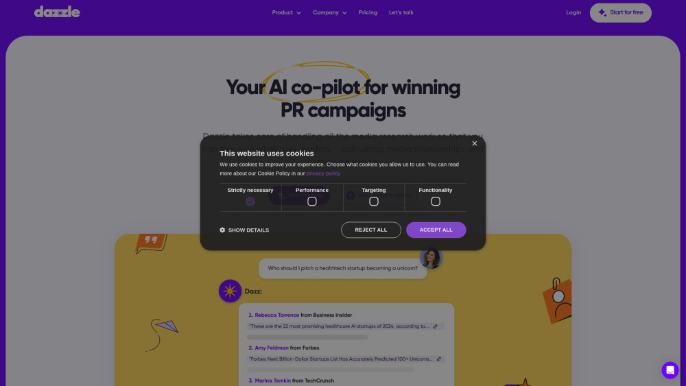 Dazzle : AI PR Platform, Media Outreach, ROI, Influencer Targeting